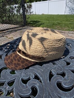 Lola Hats Straw Fedora Cap with Brown Leopard Visor